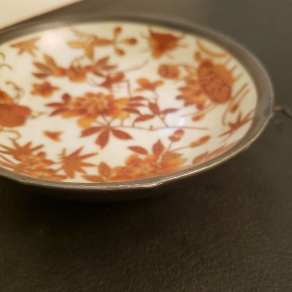 Vtg A.C.F. Japanese Porcelain Ware Bowl Wrapped Pewter Floral Hong Kong decorate - Picture 8 of 11